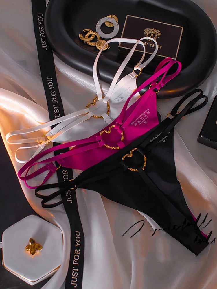 Ice Silk Girls Briefs Iron Ring Sexy Women G String Panties Underwear Thong Seamless Underpants Yoga Lingerie Plus Size S-XL