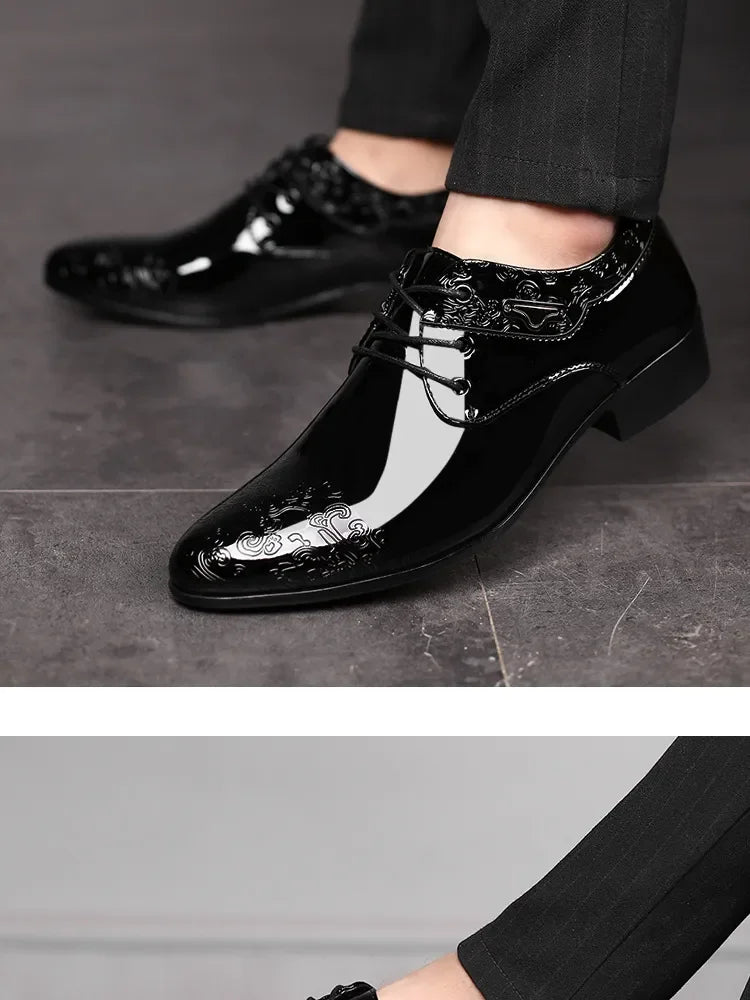أحذية رجالية كاجوال، أحذية رسمية للعمل، أحذية رسمية برباط من الجلد اللامع باللون الأسود، أحذية بروغ للرجال لحفلات الزفاف والمكتب، أحذية أوكسفورد