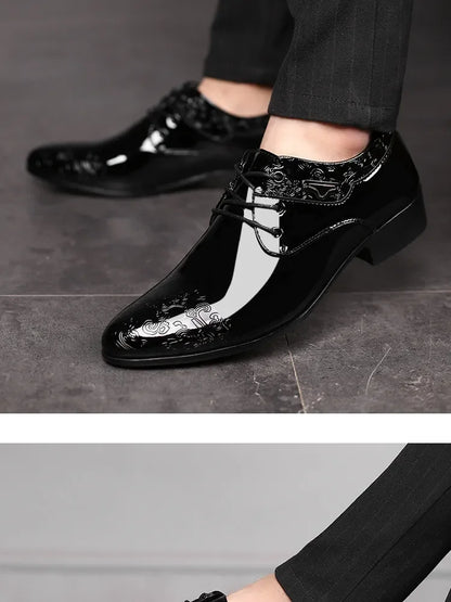 أحذية رجالية كاجوال، أحذية رسمية للعمل، أحذية رسمية برباط من الجلد اللامع باللون الأسود، أحذية بروغ للرجال لحفلات الزفاف والمكتب، أحذية أوكسفورد