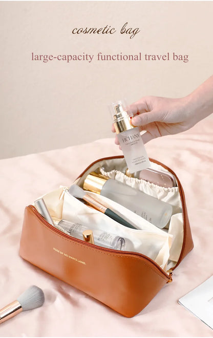 Large-Capacity Travel Cosmetic Bag Portable PU Makeup Pouch Women Waterproof Bathroom Wash Handbag Multi-functional Toiletry Kit