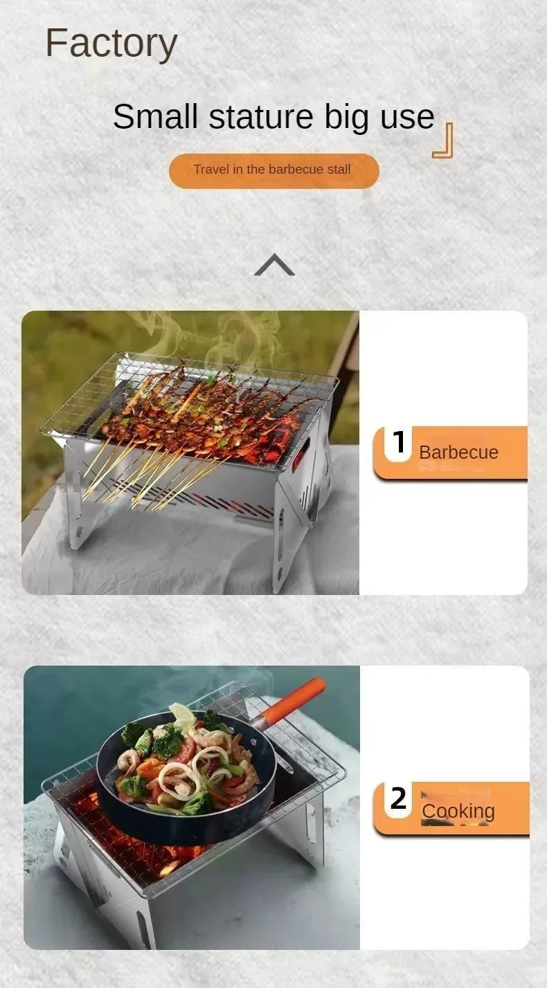Portable Folding Barbecue Grill Heating Stoves Multifunction Camping BBQ Grill Rack Net Firewood Stove Stainless steel BBQ Grill
