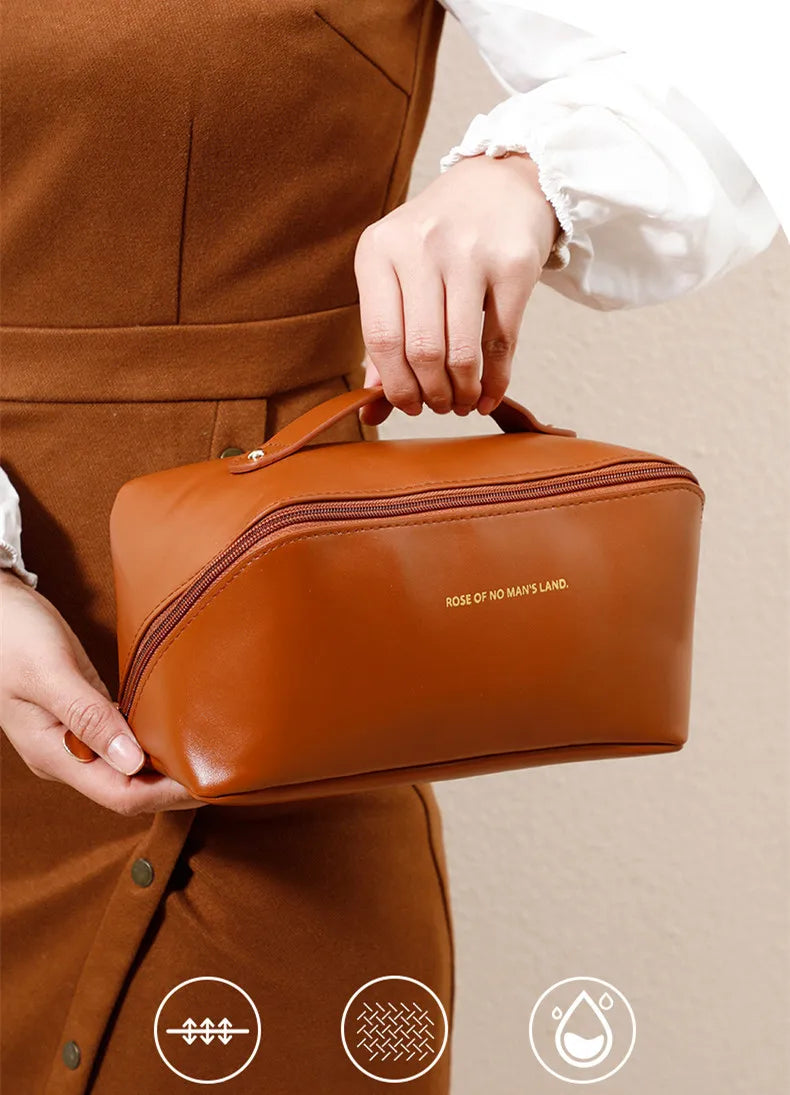 Large-Capacity Travel Cosmetic Bag Portable PU Makeup Pouch Women Waterproof Bathroom Wash Handbag Multi-functional Toiletry Kit