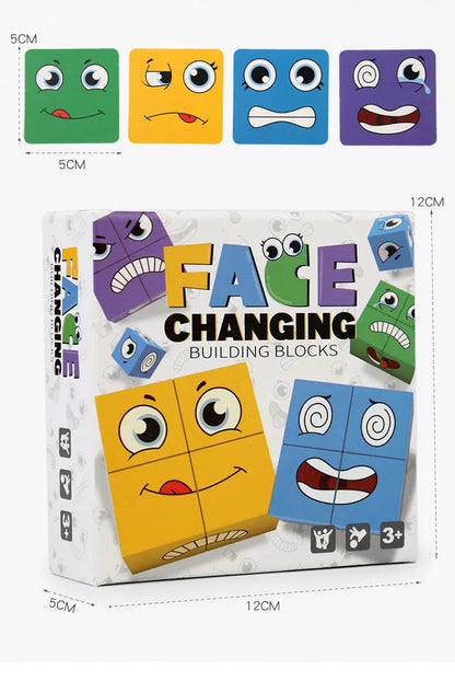 Kids Emotions Expression Game Wooden Cube Face Changing Board Cartoon Puzzle Toy Montessori Thinking Challenge Games