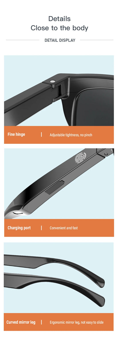 Touch Based Intelligent Bluetooth Glasses with Bone Conduction For Outdoor Sports Calls Sunglasses Business Wireless Headphones