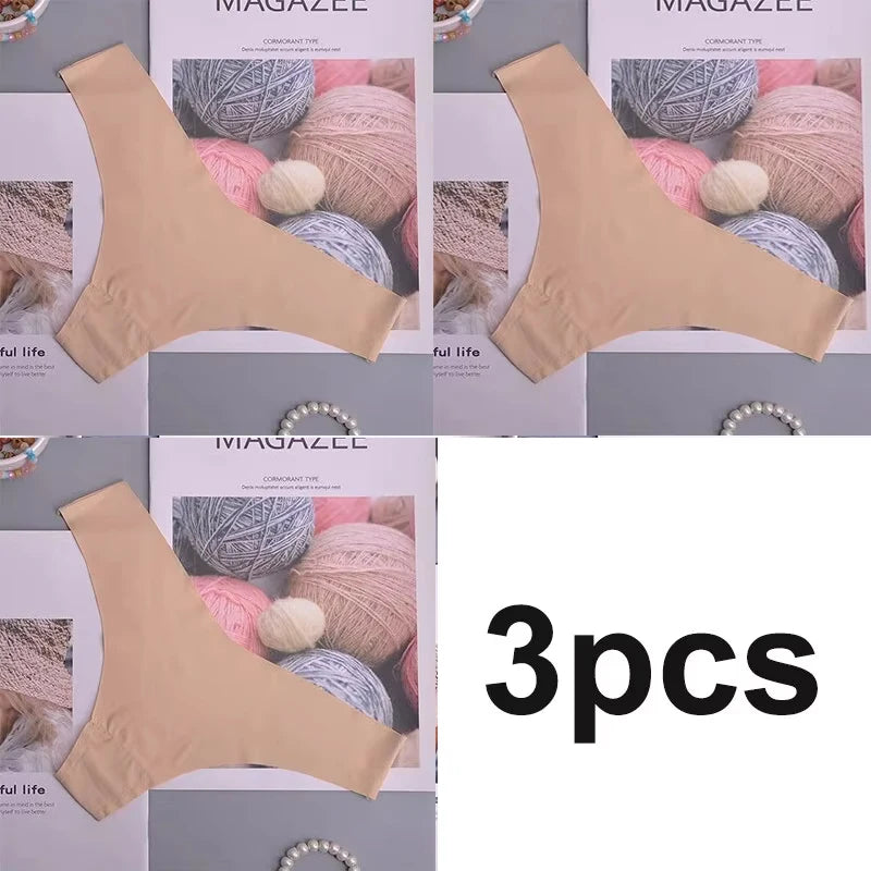 3PCS  Panties Women Ice Silk Underwear Low Waist V-Waist Briefs Cotton Crotch Breathable Quick-Drying Sports Underwear