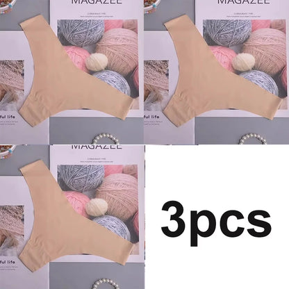 3PCS  Panties Women Ice Silk Underwear Low Waist V-Waist Briefs Cotton Crotch Breathable Quick-Drying Sports Underwear