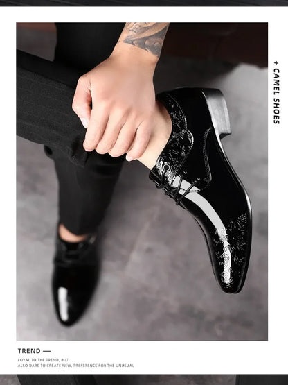 أحذية رجالية كاجوال، أحذية رسمية للعمل، أحذية رسمية برباط من الجلد اللامع باللون الأسود، أحذية بروغ للرجال لحفلات الزفاف والمكتب، أحذية أوكسفورد