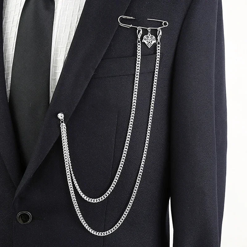 Chain Brooch for Men Long Chains Pins Men's Fashion Suit Accessories Personality Exaggerated Trendy Mens  Brooches