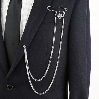 Chain Brooch for Men Long Chains Pins Men's Fashion Suit Accessories Personality Exaggerated Trendy Mens  Brooches