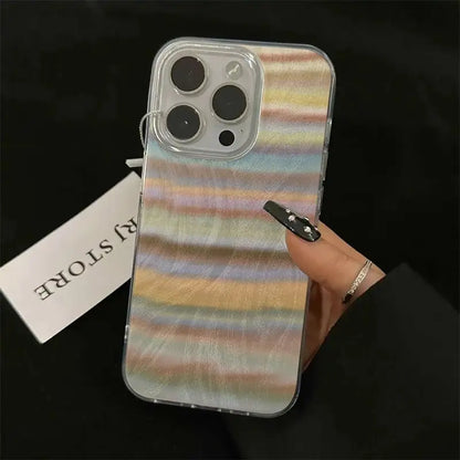 Korea Popular Rainbow Phone Case For IPHONE 16 PRO 11 12 13 14 15 Promax XS XR 7 8 Plus SE Minimalism Feather Pattern Cover Y2k