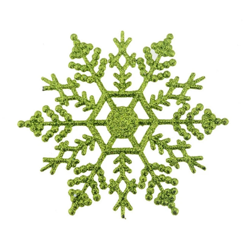 12Pcs/Set 10cm Plastic Gold Silver Glitter Powder Snowflake Xmas Ornaments Pendant Christmas Tree Decorative Hanging Snowflake