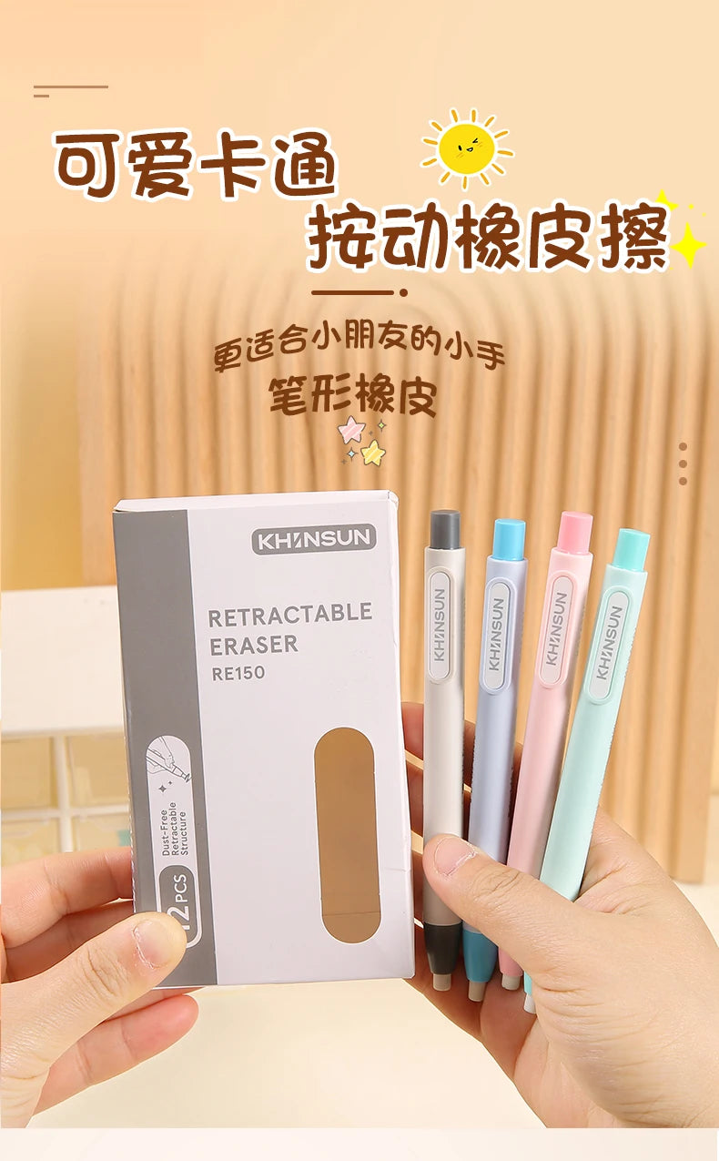 Press Retractable Pencil Eraser Correction Supplies Pen Style Pencil Rubber Writing School Supplies Stationery