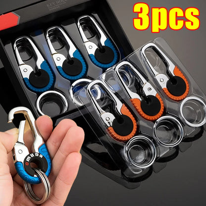 3pcs Keychain Men Stainless Steel Buckle Outdoor Carabiner Climbing Tool Double Ring Car Fishing Hook Key Ring Accessories