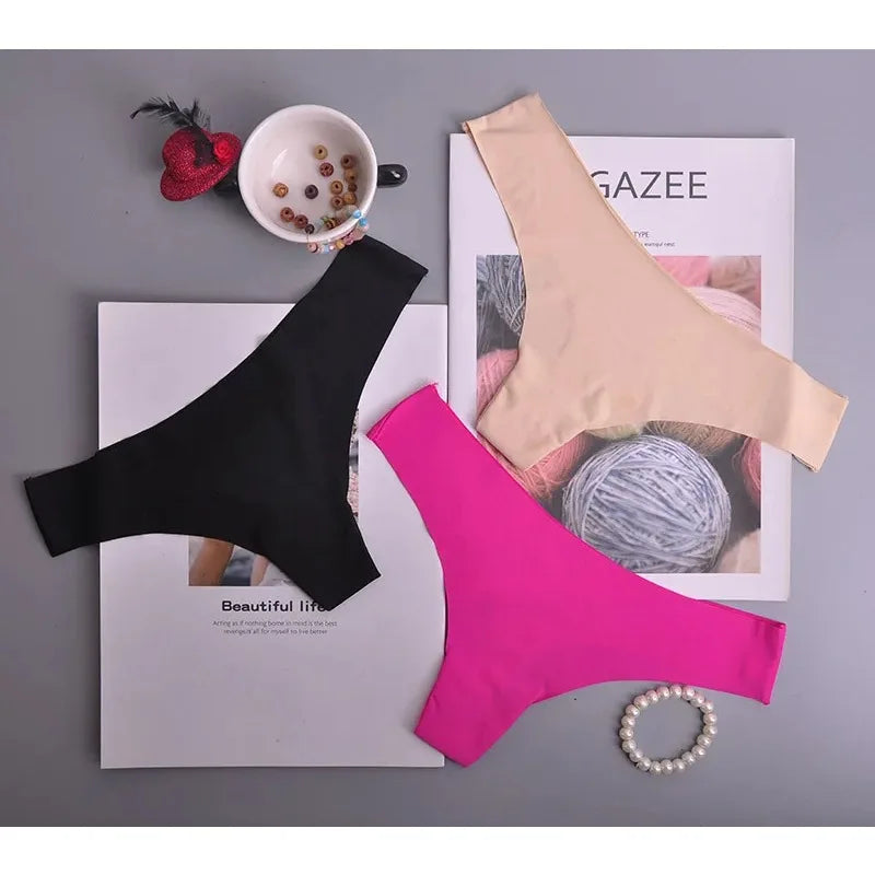 3PCS  Panties Women Ice Silk Underwear Low Waist V-Waist Briefs Cotton Crotch Breathable Quick-Drying Sports Underwear