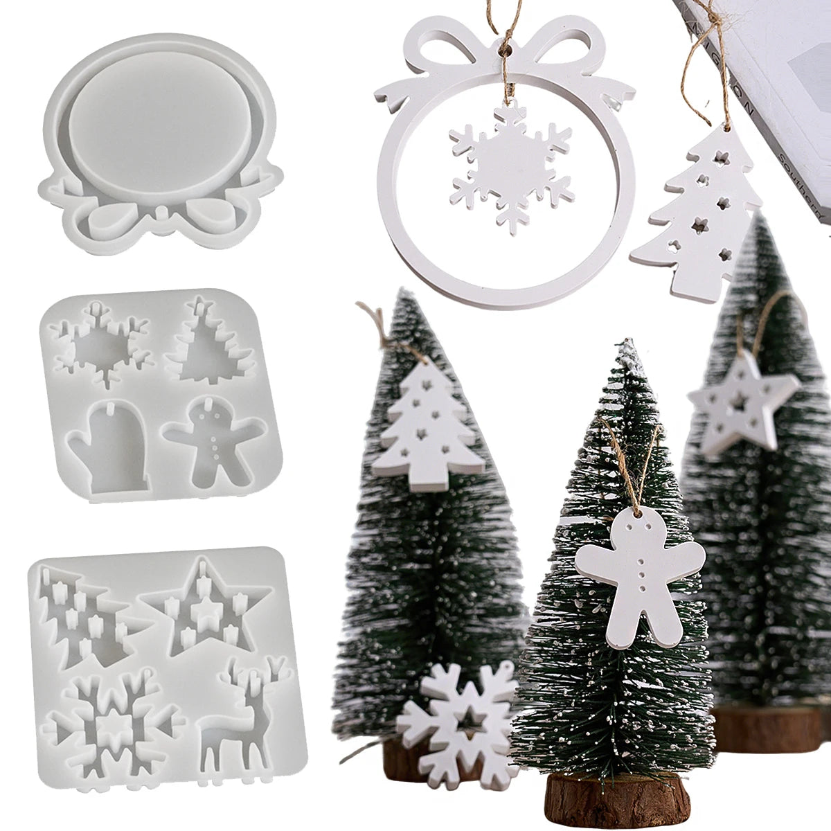 Christmas Series Hanging Pendant Silicone Mold DIY Resin Gypsum Mould Christmas Tree Deer Gloves Snowflake Home Decor Supplies