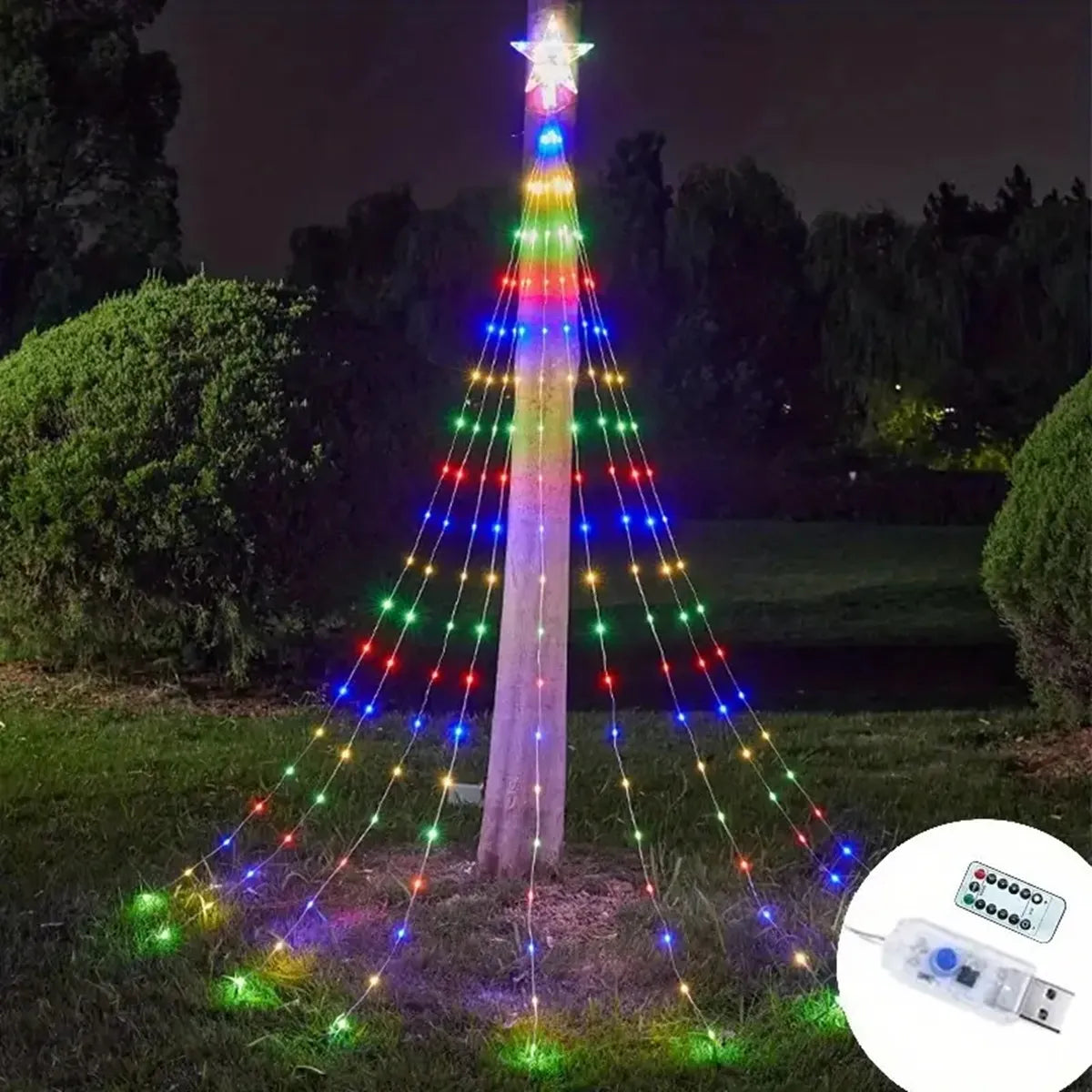 1PC 198 LED Star Waterfall Lights With 8 Modes USB Powered & Remote Control Camping Light Indoor Outdoor Christmas String Lights