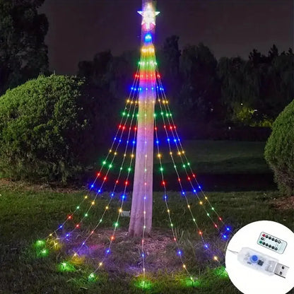 1PC 198 LED Star Waterfall Lights With 8 Modes USB Powered & Remote Control Camping Light Indoor Outdoor Christmas String Lights