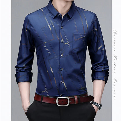 Men's Casual and Fashionable Long Sleeved Printed Shirt, Non Ironing and Wrinkle Resistant Business Top