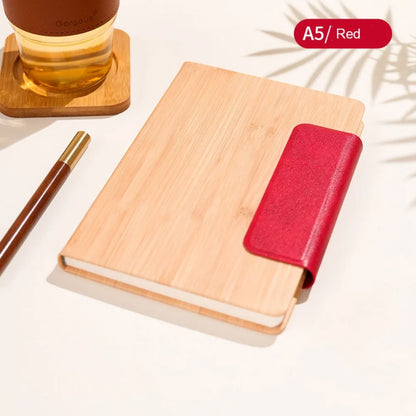 200 Pages A5 Notebook PU Leather Cover with Magnetic Buckle Business Office Notepad Wood Grain Thickened Paper Diary