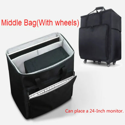 Desktop PC Computer Travel Storage Carrying Case Bag with Wheels for Computer Main Processor Case Monitor Keyboard and Accessori