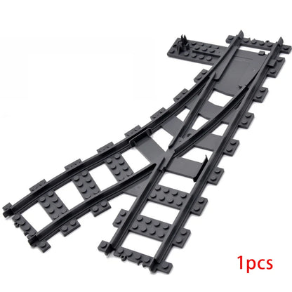 MOC City Train Rail Crossing Flexible Tracks Forked Straight Curved Rails Switch Building Block Bricks Creative DIY Toys