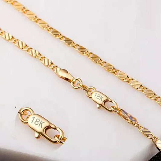 Fashion 18K Gold Side Chain Necklace – 2MM 16-30 Inch Jewelry for Women & Men with 925 Silver Base
