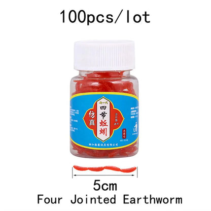 100pcs/Bottle Realistic Tackle Soft Lure Bass Bream Bloodworm Fishing Lure Earthworm Worm Rubber Red Worms Baits Fishy Smell