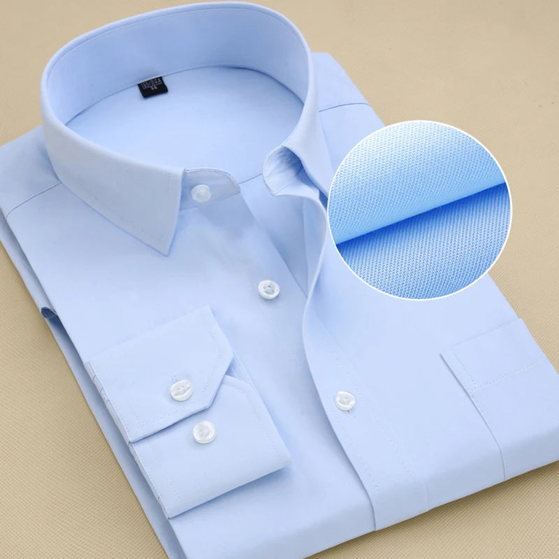 8XL Plus Size Men's Top Quality Dress Shirts Long Sleeve Slim Fit Solid Striped Business Formal White Shirt Male Social Clothing