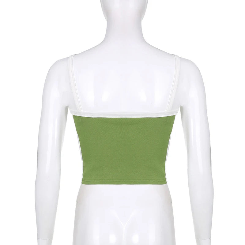 Sleeveless Knitted Crop Tops Green Sexy Basic Patchwork 2023 Summer Casual Cami Backless Y2k Vintage Tank Top Women