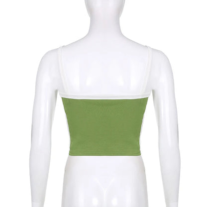 Sleeveless Knitted Crop Tops Green Sexy Basic Patchwork 2023 Summer Casual Cami Backless Y2k Vintage Tank Top Women