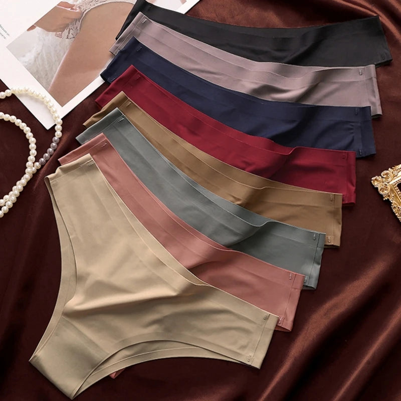 New 4PCS/Set Seamless Panties Women Sexy Underwear Ice Silk Underpants Low Waist G-string Female Soft Solid Ultra-thin Briefs