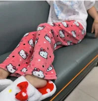 Thicken Hello Kitty Pajama Pants Sanrio Anime Fleece Double Elastic Fabric Soft Trousers Women Trousers Cartoon Birthday Gift