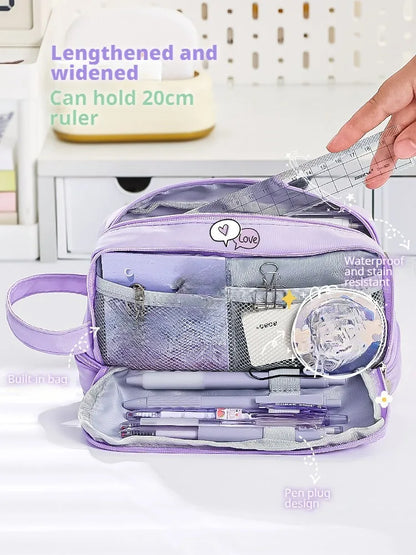 Pencil Bag for School Students with Large Capacity Multi-functional Pen Case Macaron Color Matching Cute Pencil Case