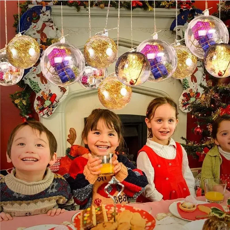 10Pc Christmas Transparent Ball Plastic Christmas Trees Open Ball Box Bauble Ornament Wedding Gift Present Party Home Decoration