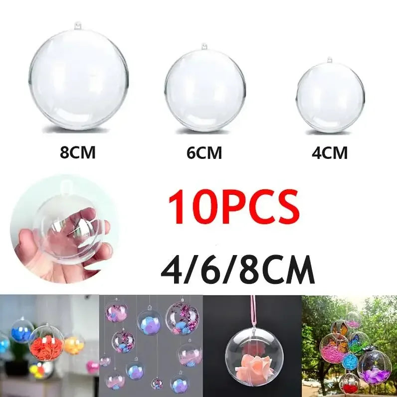 10Pc Christmas Transparent Ball Plastic Christmas Trees Open Ball Box Bauble Ornament Wedding Gift Present Party Home Decoration