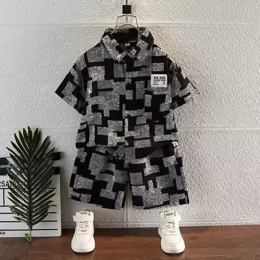 Kids Clothes Children's Set Suit Ice Silk Shirt Short-sleeved Polo Top+shorts 2-piece Set Street Style Outer Wear Casual Simple