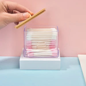1pc Clear Cotton Swabs Storage Holder Dispenser, Cotton Pads Holder With Lids, Bathroom Storage Container Organizer Art Supplies