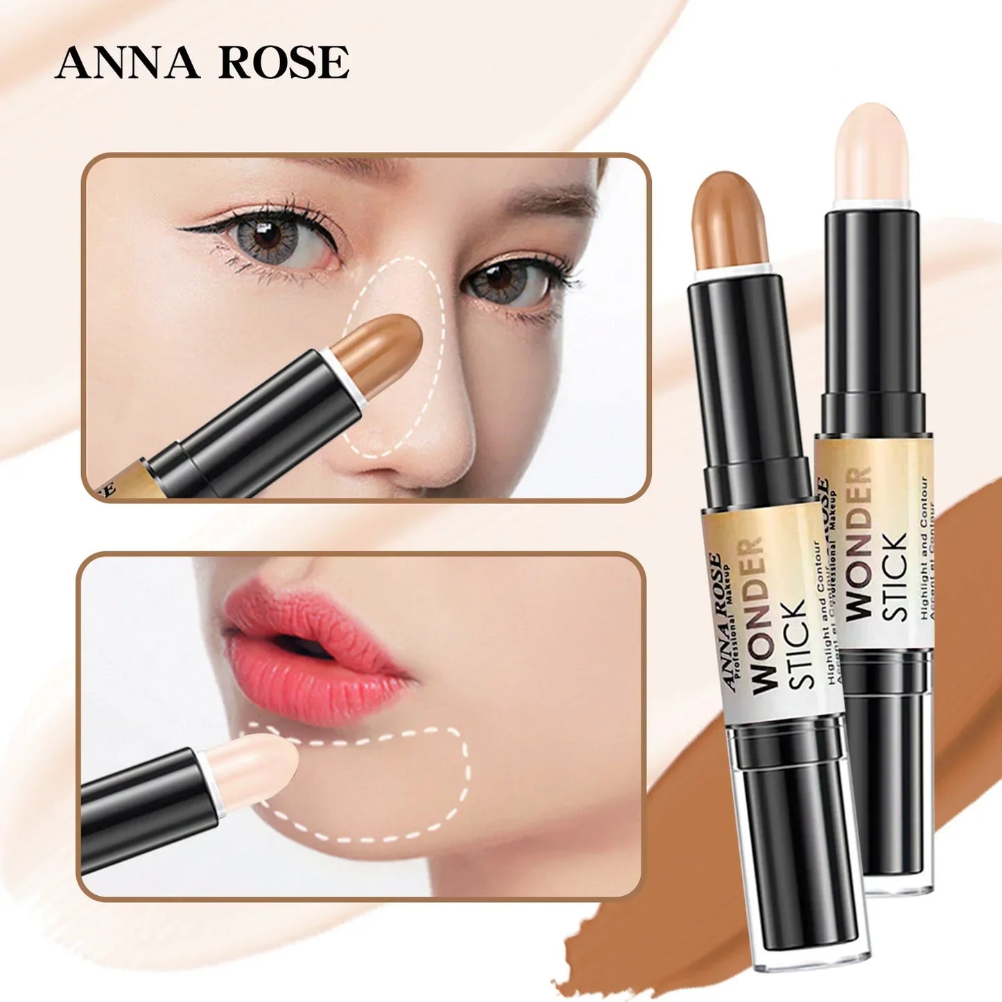 Double-ended  Face Foundation Concealer Pen, highlighter, waterproof and sweatproof, high nose bridge, face slimming for Makeup