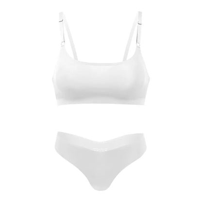 Hot Sale High Quality Latest Design Us Size Stylish Solid Ice Silk Seamless Wireless Bras And Women Underwear Set