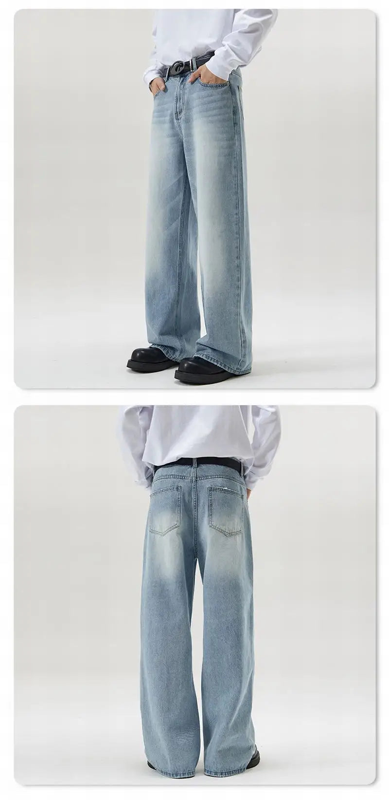 Vintage Distressed Men's Baggy Straight Jeans Spring Autumn Korean High Street Moustache Effect Denim Pants Streetwear Trousers