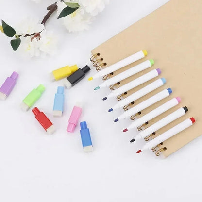 8PC Magnetic Colorful Whiteboard Pen Black White Board Markers Built In Eraser School Supply children's Graffiti Drawing pen