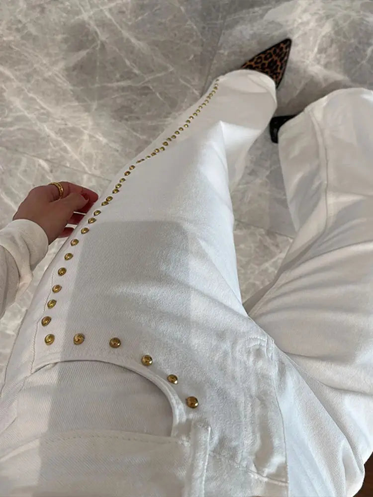 Casual Bead Jean Women Loose High Waisted Pockets Zipper All-match Straight Leg Trouser Female 2025 Y2k High Street Lady Outwear