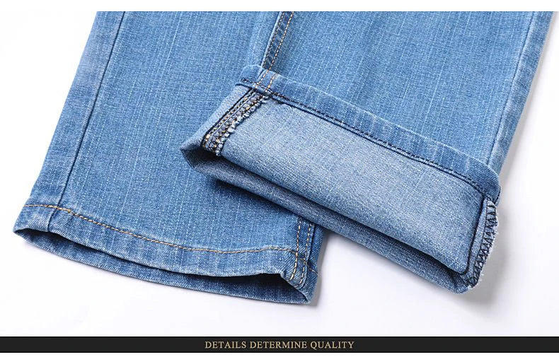 2025 Four Seasons New Men's Denim Business Pants High Quality Good Fabric Comfortable Slimming Straight leg Jeans Light Blue