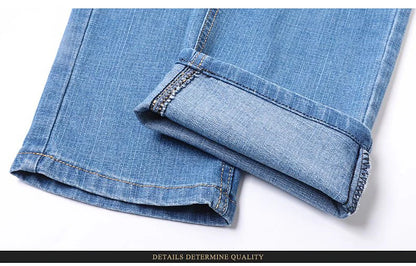 2025 Four Seasons New Men's Denim Business Pants High Quality Good Fabric Comfortable Slimming Straight leg Jeans Light Blue