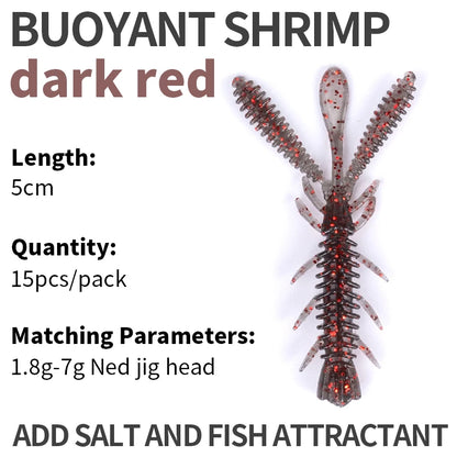 LINNHUE Floating Soft Shrimp Fishing Bait NED Rig Wobblers Shrimp Swim Lure Jig Salt Silicone Swimbait with Fish Attractant