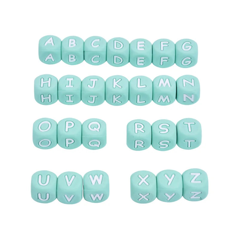 Clearance_12mm 26Pcs Silicone Letter Beads 15 Colors Colorful Alphabet Silicone Chewing Bead for Pacifier Clip Chain Not Choose