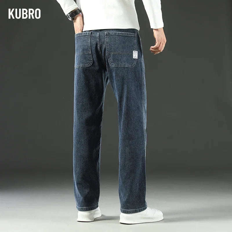 KUBRO 2025 New Autumn and Winter Men's Jeans Loose Comfortable Straight Business Casual Versatile Wide-leg Business Trousers