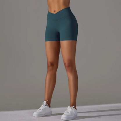 Seamless Sports Shorts Cross High Waist Fitness Leggings Shorts Gym Scrunch Butt Shorts Women Squats Running Workout Shorts