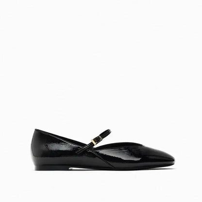 أحذية نسائية ربيعية مصممة باللونين الأحمر والأبيض والأسود للنساء أحذية باليه كاجوال بمقدمة مستديرة أحذية مسطحة من الجلد اللامع للمكتب للنساء