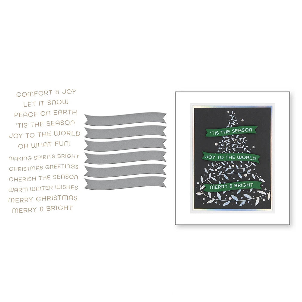 Christmas Tree And Sentiment Words Metal Cutting Dies For DIY Card Making Scrapbooking Photo Album Crafting Supplies Template